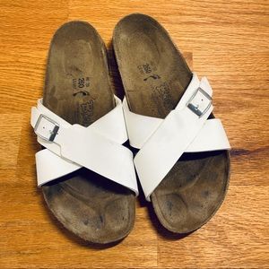 Birkenstock “Birki’s” white cross strap sandals